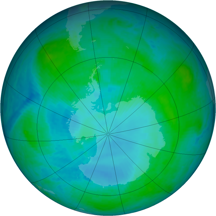 Antarctic ozone map for 29 January 2001
